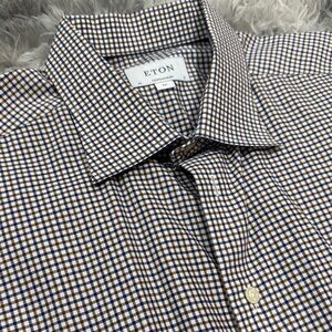 Eton Men's Checkered Shirt - Brown and White